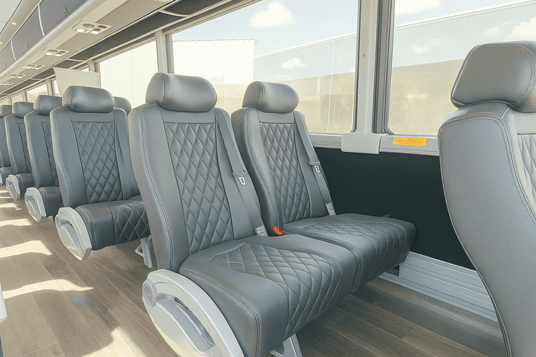 interior of Irving Minibus Company charter bus