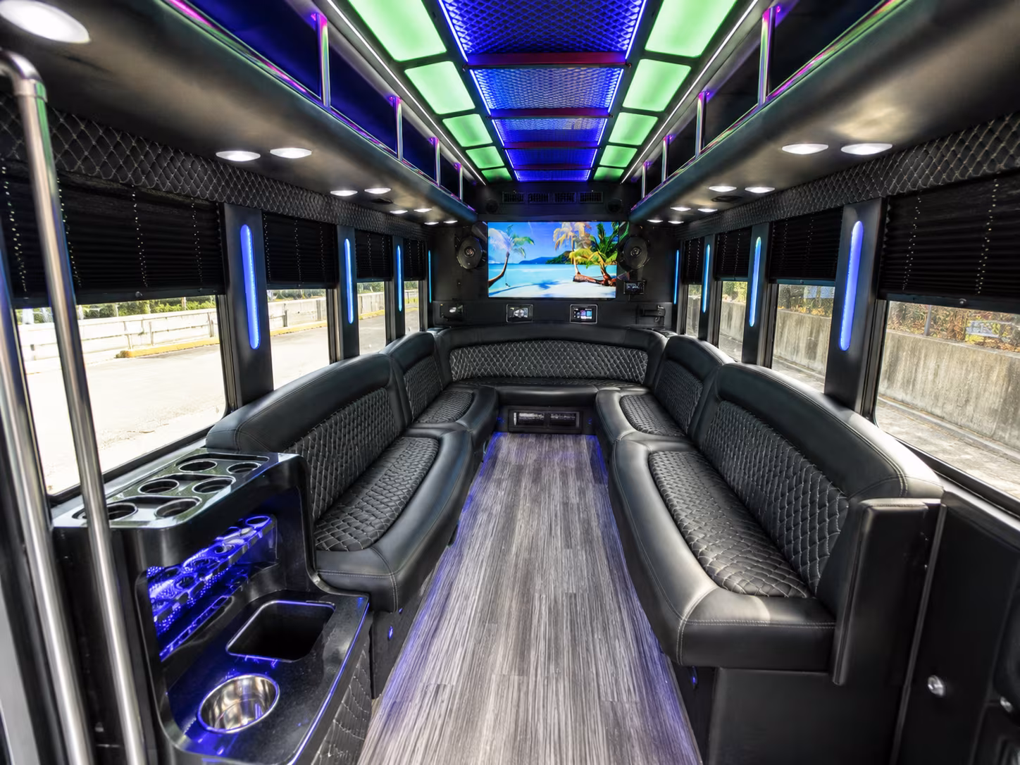 irving 18 passenger party bus inside