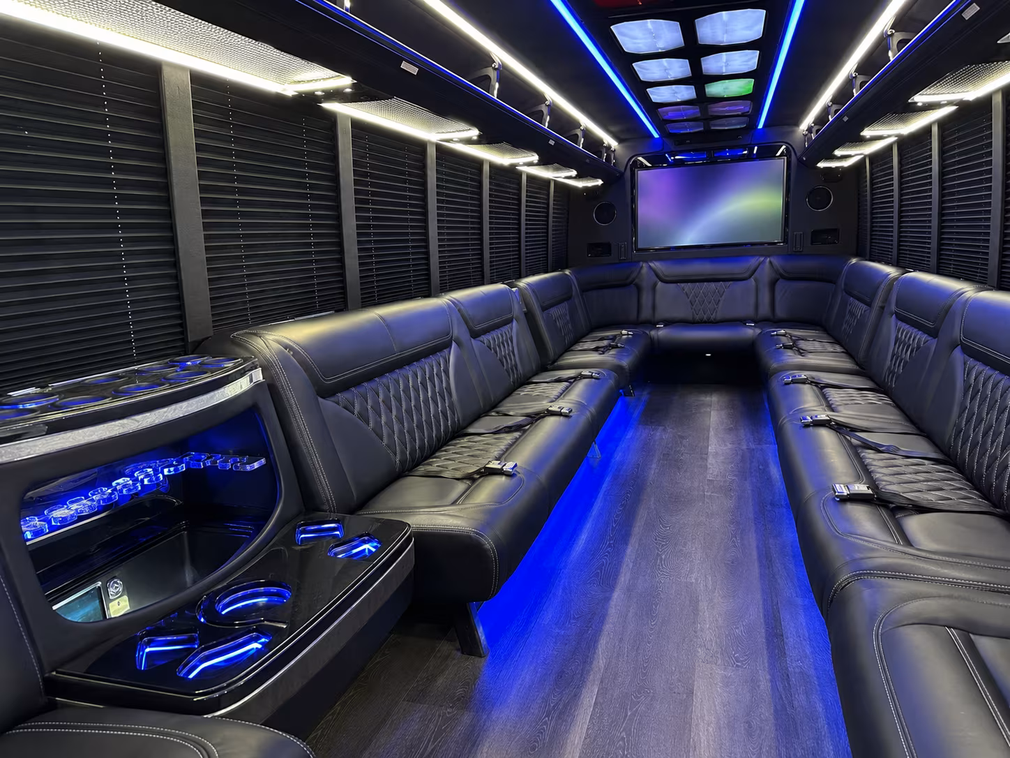 irving 20 passenger party bus inside