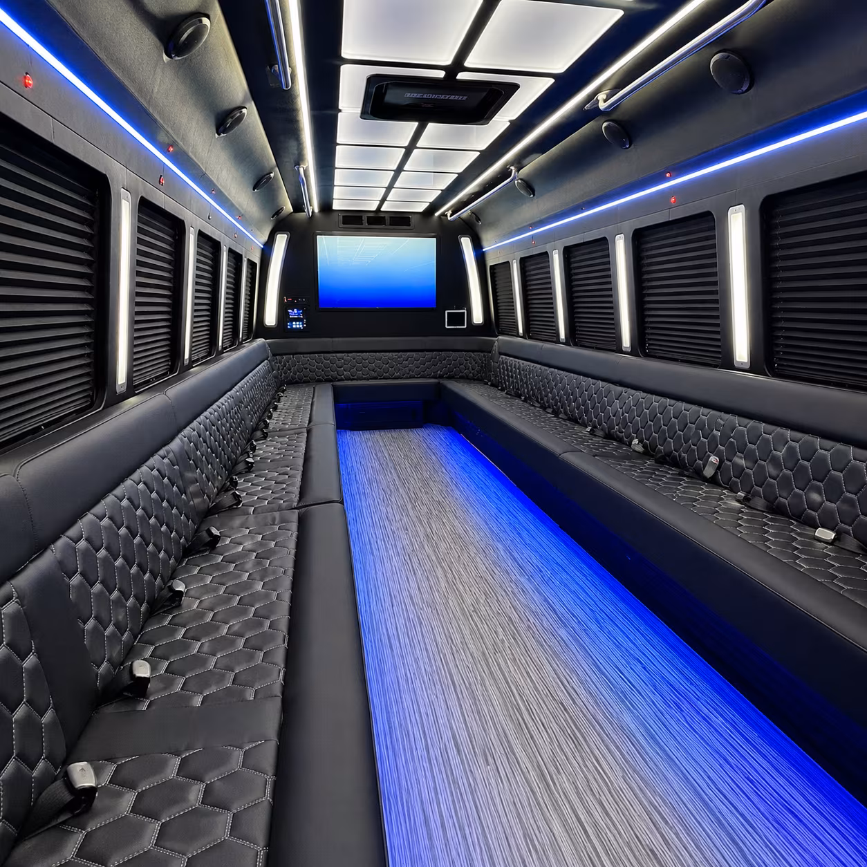 irving 50 passenger party bus inside